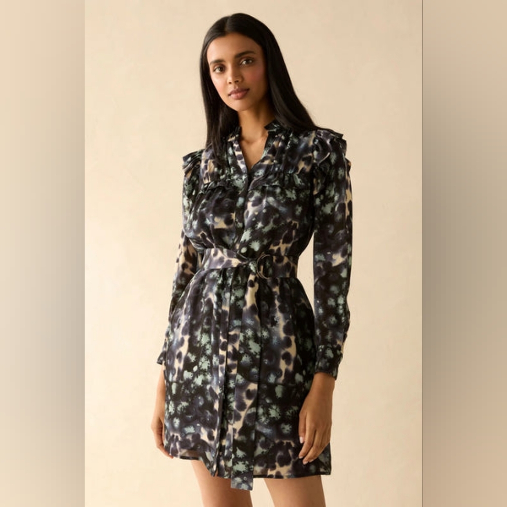 Marie Oliver Black and Green Abstract Print Mini Dress